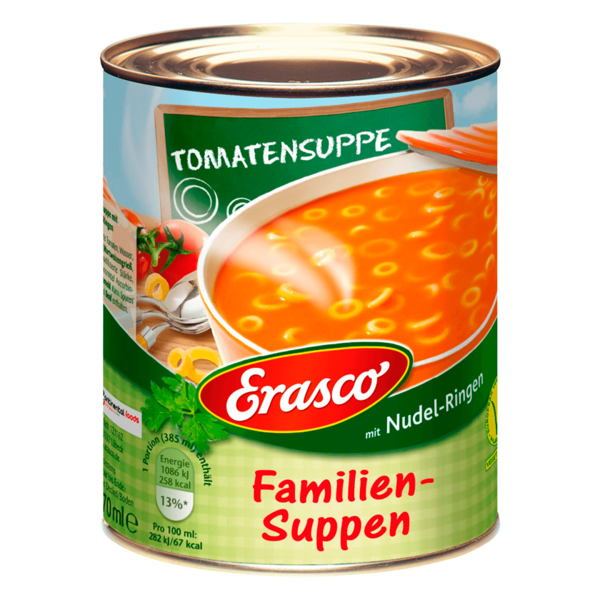 Erasco Familien-Suppen Tomatensuppe mit Nudel-Ringen 800g
